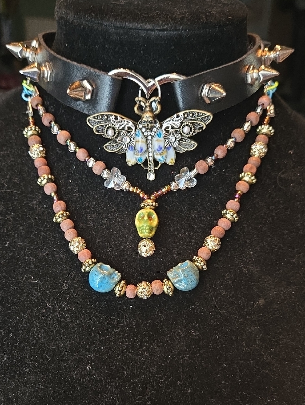 Handcrafted Multilayer Butterfly & Bead Necklace Set